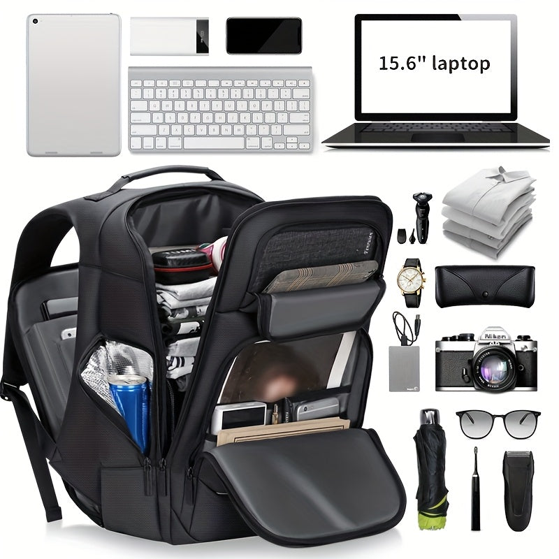 FENRUIEN Men'S Large Capacity Expandable Backpack with USB Charging, 39.62cm Laptop Bag, Durable Oxford Fabric, Multiple Compartments for Travel and Business Use, Travel Backpack | Minimalist Backpack | Durable Zippers, Lapto
