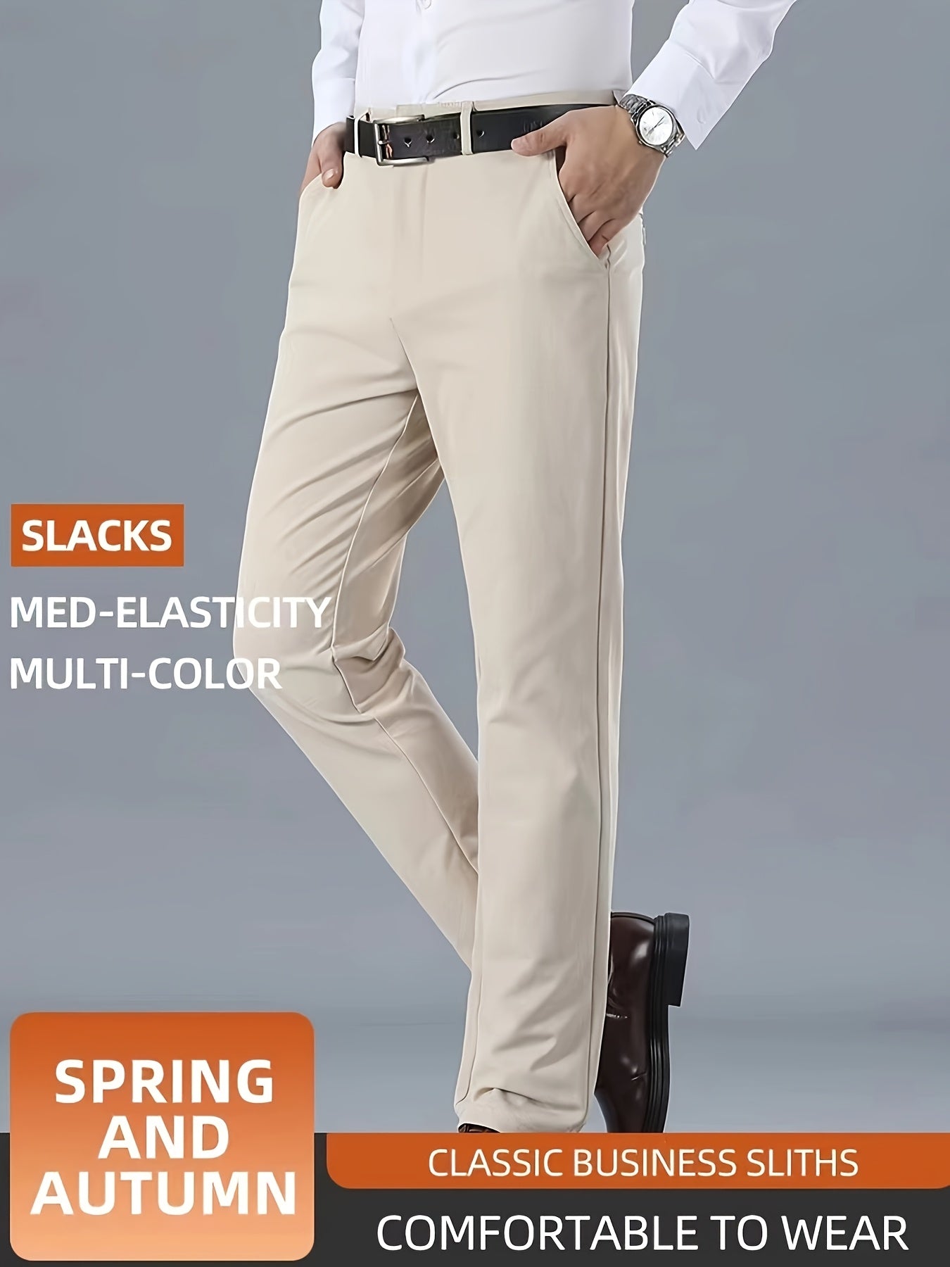 Men's Casual Solid Color Dress Pants - Polyester Blend, Woven, Regular Fit, All-Season Comfort, Adult Suit Pants