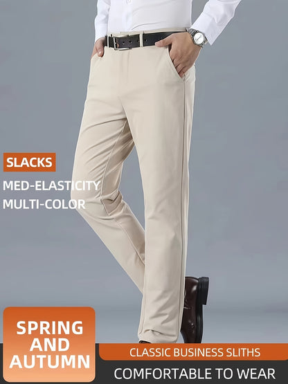 Men's Casual Solid Color Dress Pants - Polyester Blend, Woven, Regular Fit, All-Season Comfort, Adult Suit Pants