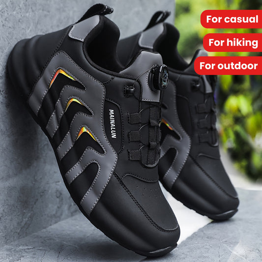 Men's Striped Casual Shoes Rotary Buckle Comfy Durable Outdoor Jogging Hiking Fishing, All Seasons