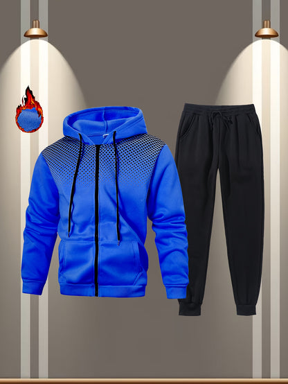 Autumn and Winter Zip-Up Jacket Set with Fleece Hooded Jacket and Button Front