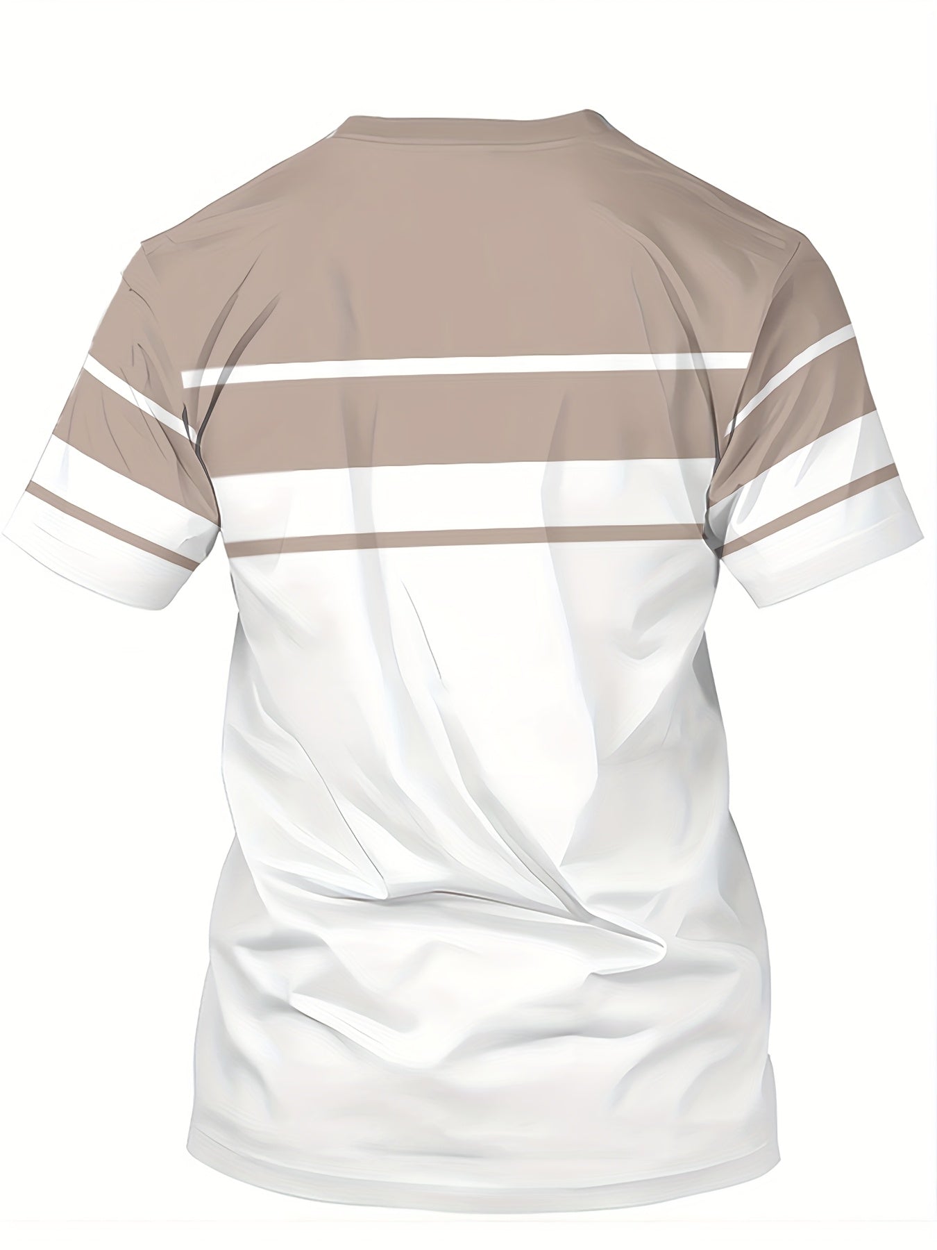 Men's Minimalist Modern T-Shirt - Lightweight Breathable Fabric Crew Neck Tee in White & Beige - Everyday Casual & Formal Summer Shirt - Machine Washable Everyday Essential, Horizontal Stripe Design, Smooth Texture Fabric