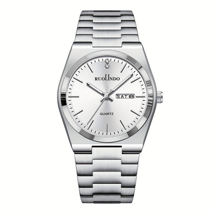 Business Casual Watch | Unisex Slim Quartz Watch | Stainless Steel Band | Date & Day Display | Durable Alloy Case | Elegant Pointer Design | Ideal for Office & Casual Wea