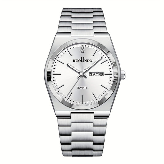 Business Casual Watch | Unisex Slim Quartz Watch | Stainless Steel Band | Date & Day Display | Durable Alloy Case | Elegant Pointer Design | Ideal for Office & Casual Wea