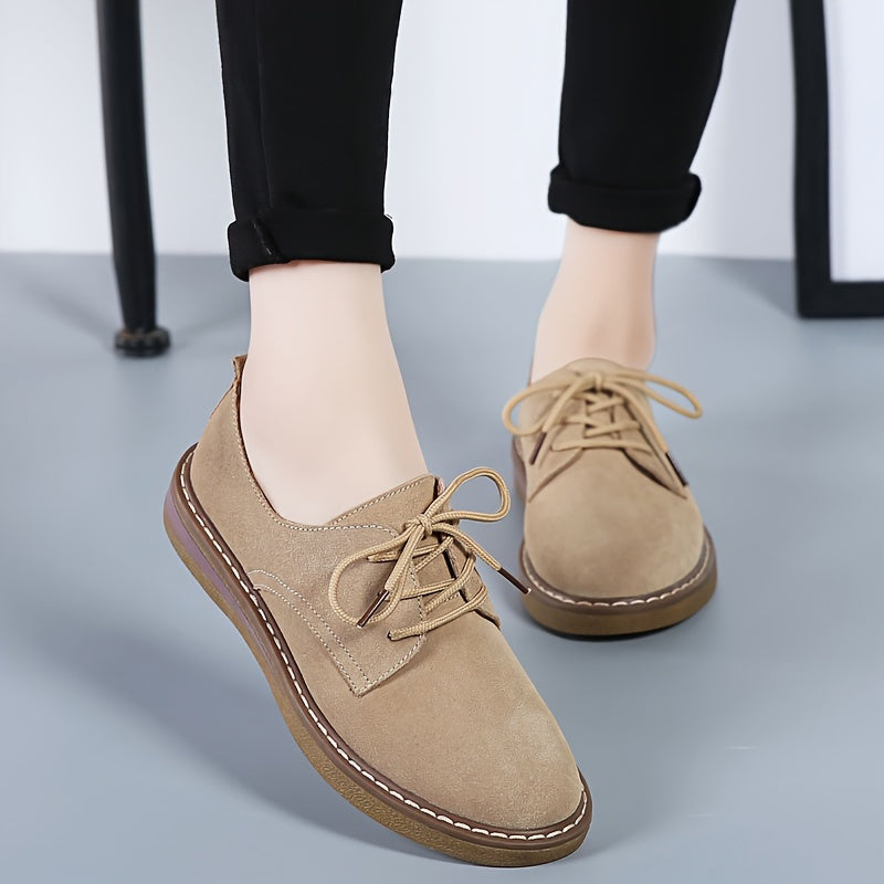 Women'S Solid Color Flat Loafers, Casual Lace-Up Low-Top Shoes, Women'S Comfortable Shoes
