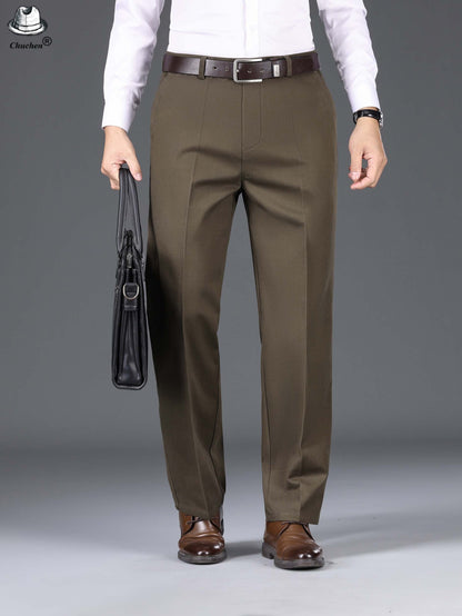 1pc Classic Fit Men'S Dress Pants - 100% Cotton, Solid Color, Non-Stretch, Regular Length, for Autumn/Winter - Business Casual Style