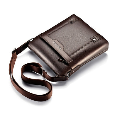 WEIXIER Men's Fashion Crossbody Bag - Adjustable Strap, Faux Leather, Deep Brown | Casual Street Style Shoulder Bag for Outings