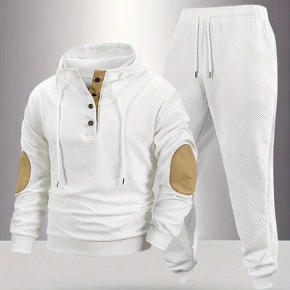 2pcs Autumn New Texture Men's Sportswear Set, Hoodie and Drawstring Pants with Pocket Contrast Design, Lightweight for Outdoor Sports and Casual Wear