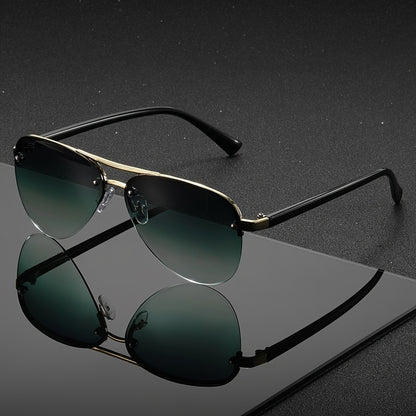A Pair of Oval Semi-Rimless Double-Bridge Glasses for Men And Women, Featuring a Minimalist And Stylish Design, Perfect for Everyday Outfits.