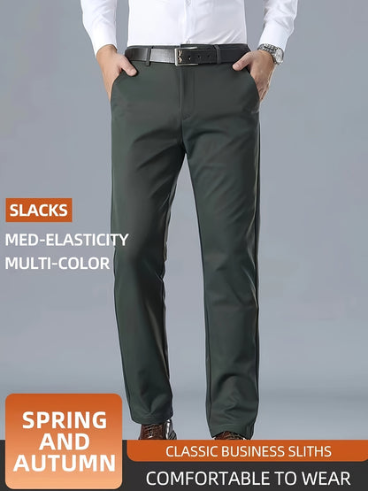 Men's Casual Solid Color Dress Pants - Polyester Blend, Woven, Regular Fit, All-Season Comfort, Adult Suit Pants