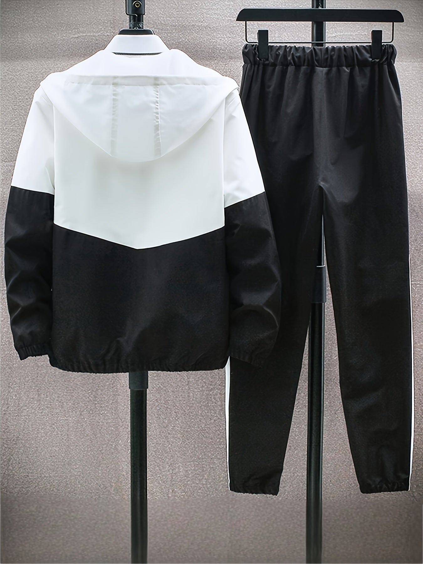 Men'S Casual Color Block Hoodie and Jogger Set, Long Sleeve, Regular Fit with Pockets, Suitable for Autumn and Winter