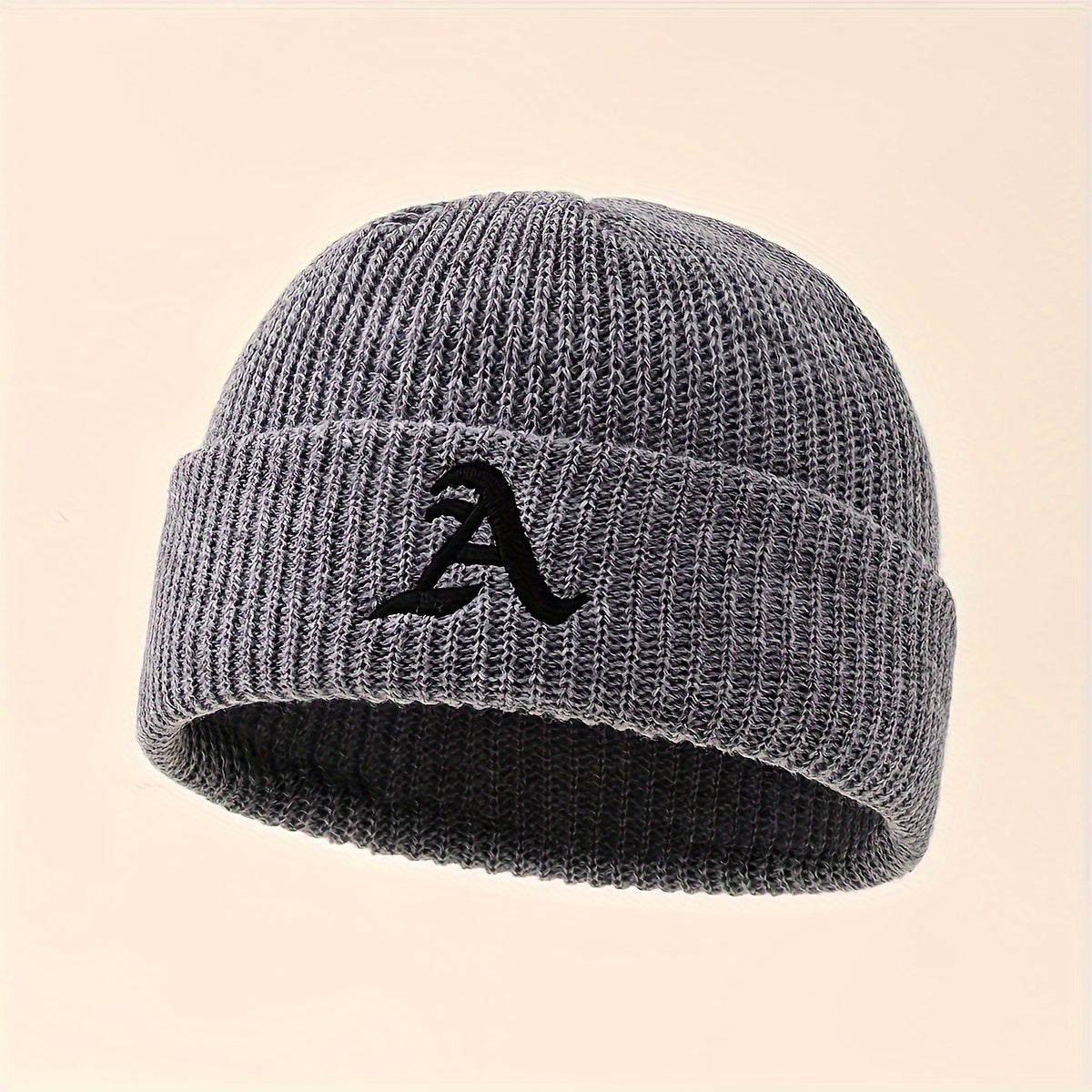 1pc Unisex Classic Brimless Hat With Adjustable Rolled Cuff, Simple Letter Pattern Knitted Hat, Suitable For Winter Daily Wear