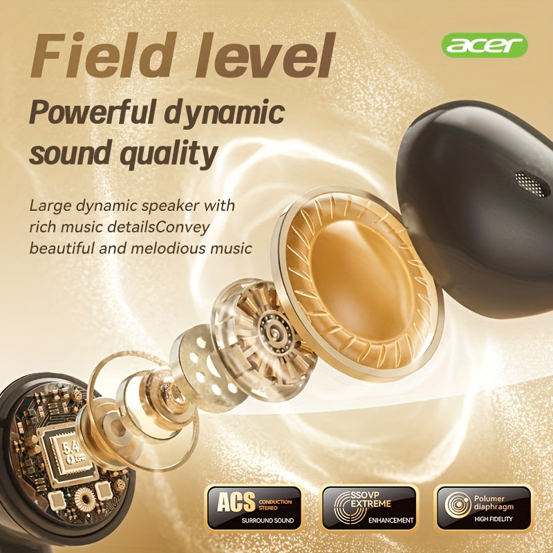 ACER TWS Wireless Earbuds with Deep Bass & Noise Cancellation, Long-Lasting Comfort, HIFI Sound, Touch Controls, Fast Delivery, Compatible with Phones/Tablets/Laptops, Ideal for Running, Music, Business, and More, Wireless Ea