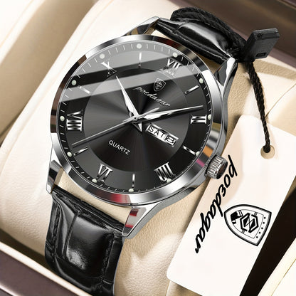 Luxury Leather Strap Men's Watch Waterproof Luminous Calendar Week Wristwatch Simple Business Fashion Sports Men's Watch