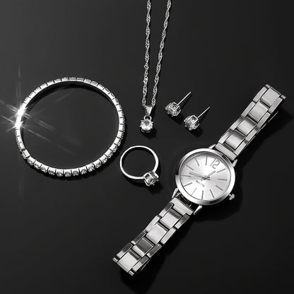6pcs New Stylish And Simple Women'S Quartz Watch Set with Sparkling Rhinestone Accessories, Perfect for Weddings, Christmas, Thanksgiving, Valentine'S Day, Ramadan, Gifts for Girlfriends And Family, And The Best Choice for Bi