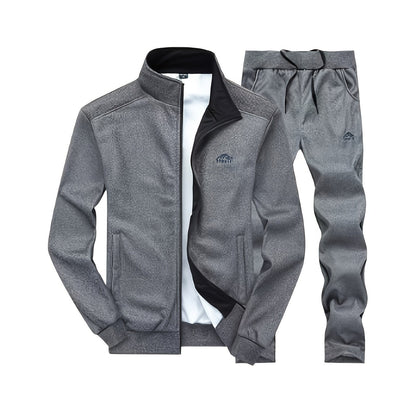 2025 Men'S Athletic Set - White & Black, Long Sleeve, Collared, Non-Stretch Fabric, with Pockets, for Spring/Fall, Casual Sportswear, Casual Sportswear|Modern Athletic|Pocketed Jacket
