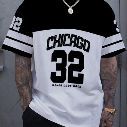 OBM Men's Chicago 32 Graphic Print T-Shirt - 100% Polyester Casual Short Sleeve Tee with Bold Numerals, Machine Washable Summer Streetwear Top, Chicago T Shirt, Urban Style, Sporty Look, Durable Material, Urban Lifestyle