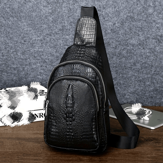 1pc Men's Fashion Crocodile Pattern Waist Bag, Multifunctional Shoulder Trendy Bag
