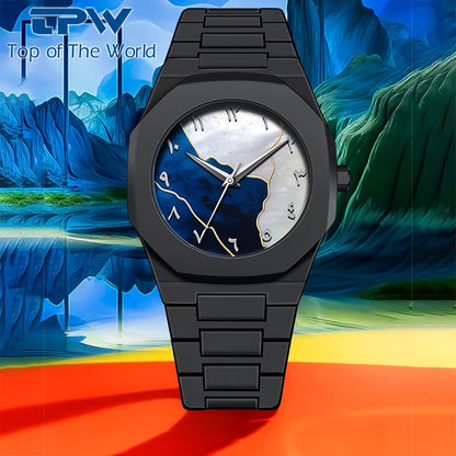 TPW Men's Ultra-Thin Minimalist Quartz Watch - Black Arabic Dial, Round Face, Battery-Powered, Durable Comfortable Strap for Casual & Formal Wear