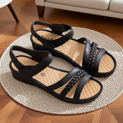 Women's Elegant Roman Sandals - Adjustable Strap Non-Slip Platform Sandals, Cushioned EVA Insole & Arch Support - Low Heel Everyday Shoes for Women, Moms, Beach, Office, Formal Events - Available in White/Black/Brown/ - All-S
