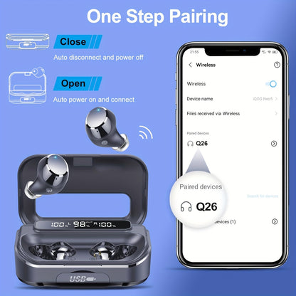 Wireless Earphones 5.3 True Wireless Earbuds with 120H Playback, LED Power Display, Wireless Charging Case, Microphone for TV, Smartphone, Laptop, Sports