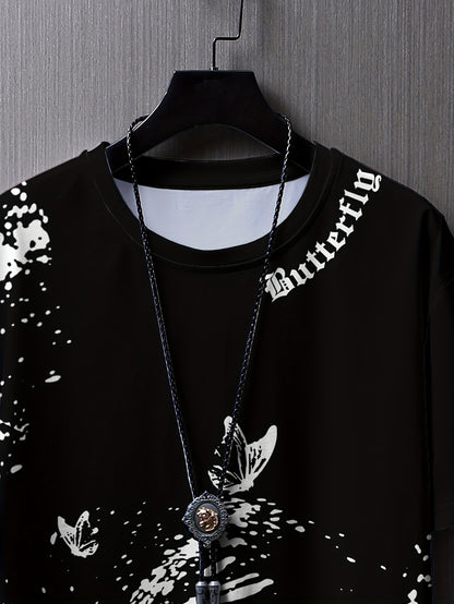 Men's Flat Shoulder Casual Butterfly Print Short Sleeve T-Shirt XT7119