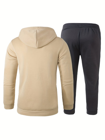 Classic Men's Athletic 2Pcs Tracksuit Set Casual Full-Zip Sweatsuits Long Sleeve Hoodie And Jogging Pants Set For Gym Workout Running