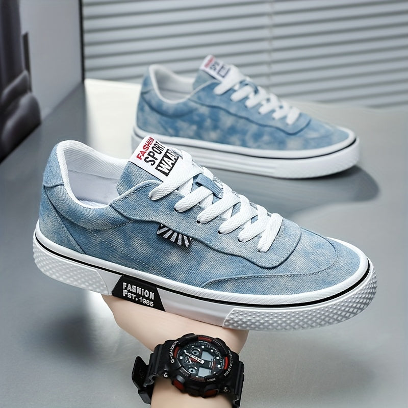 Men's All-Season Sneakers - Lace-Up Low-Top Shoes with Non-Slip PVC Sole, Breathable Fabric Upper - Cushioned Insole for Gym, Running, Everyday - Classic Round Toe - All-Season Casual Shoes for Men, Gym Footwear, Modern Canva
