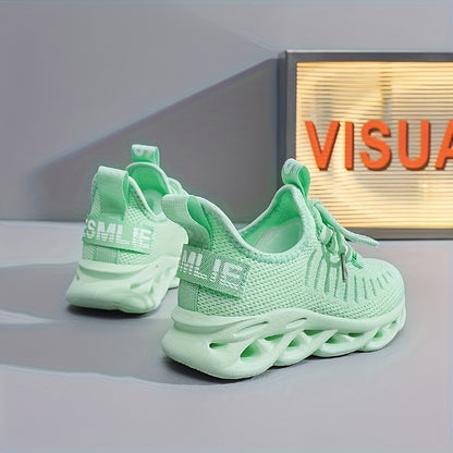 Youngsters' All-Season Breathable Running Shoes - Lightweight Mint Green Sneakers with Slip-On/Lace-Up Closure, Hollow-Out Design & MD Sole for Boys & Girls, Casual Training & Daily Wear, Kid Shoes, Sleek Sporty Design, Comfo