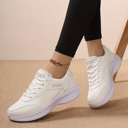 Women's Lightweight Casual Sneakers - Breathable Synthetic Synthetic Leather & Fabric Upper, Cushioned EVA/MD Sole, All-Season Lace-Up Walking Shoes for Work, Travel, Casual Attire - White with Purple Accents, Stylish Athleti