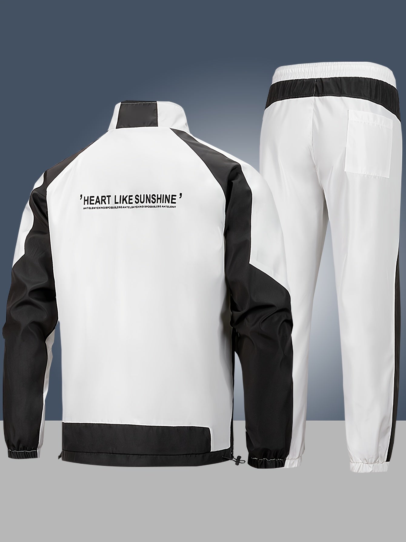 2025 New Casual Sports Set Men'S Spring and Autumn New Trendy Print Jacket, 100% Polyester, Soft Fabric Machine Washable, Casual Sports Loose Running Suit 2pcs Set, For Teenager
