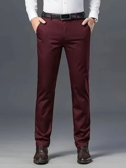 Men's Classic Business Dress Pants, Solid Color Casual Trousers, 100% Polyester, Regular Fit, with Zipper Fly, for Daily Wear and Gifting, All-Season, Allseason Trousers | Notch Lapel Design | Polyester Trousers