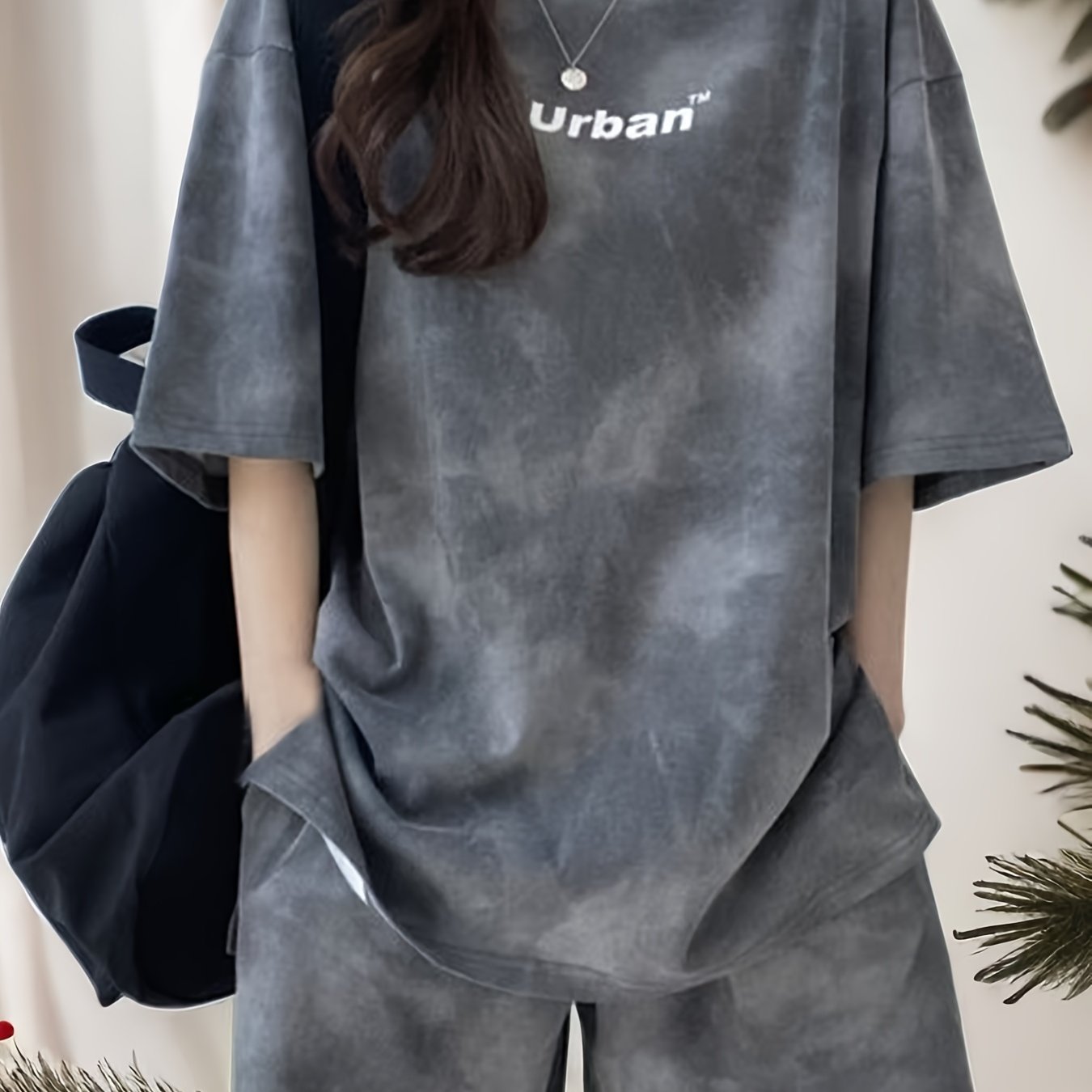 Letter Print Hong Kong Style Comfortable Casual Loose Short Sleeve Shorts Set, Summer Women's Fashionable Versatile Slimming Casual Running Sports Suit Two-Piece Couple Set, Large Size Women's Casual Sports Suit