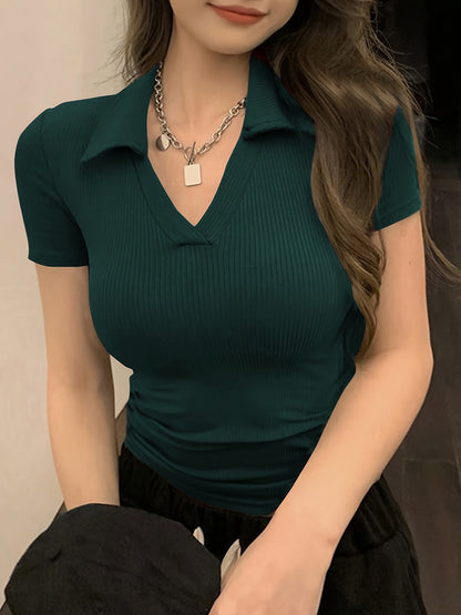 OM207 Women's Slim Fit Short Sleeve Shirt, Solid Color
