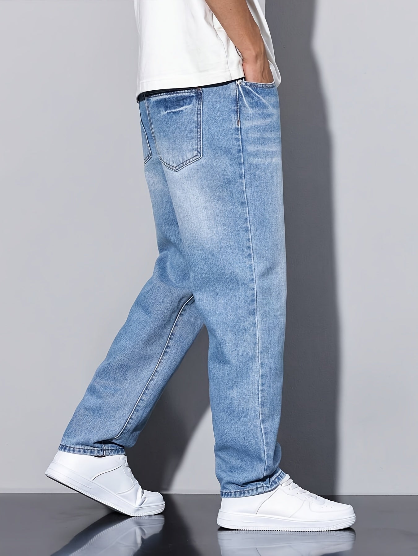 Men'S Casual Loose Fit Denim Jeans, 88.5% Cotton 8.5% Polyester 3% Rayon, All-Season Solid Color Washed Fabric, Regular Length, Non-Stretch Woven Denim Pants