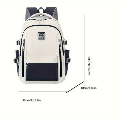 Visually Appealing Two-Tone Travel Backpack - Durable, Nylon, Lightweight with Adjustable Straps, Large Capacity School Bag for Students (No Charm), Casual Daypack|Organized Storage|Bag, Backpack for School