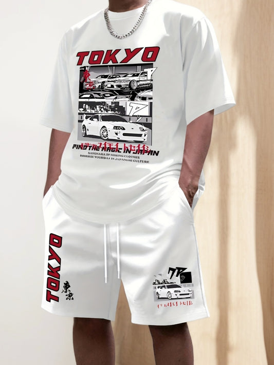 Men's suit short sleeve T-shirt and shorts