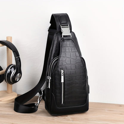 HUABUPS Men'S Black Crossbody Bag with USB Charging Port, Adjustable Strap & Multiple Compartments - Durable Business Travel Sling Bag for Daily Commute, Work, and Travel, Travel Backpack, Work Essentials Carrier, Textured Fi