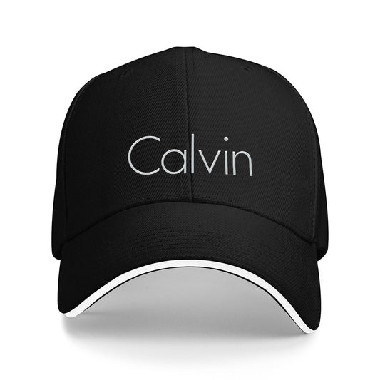 Men's Sporty Breathable Polyester Baseball Cap with Modern Metallic Calvin Text Pattern - Black & White Contrast Design for Fitness, Running, Couples Matching Hats, Fitness Accessory, Sleek Sporty Style, Comfortable Headwear
