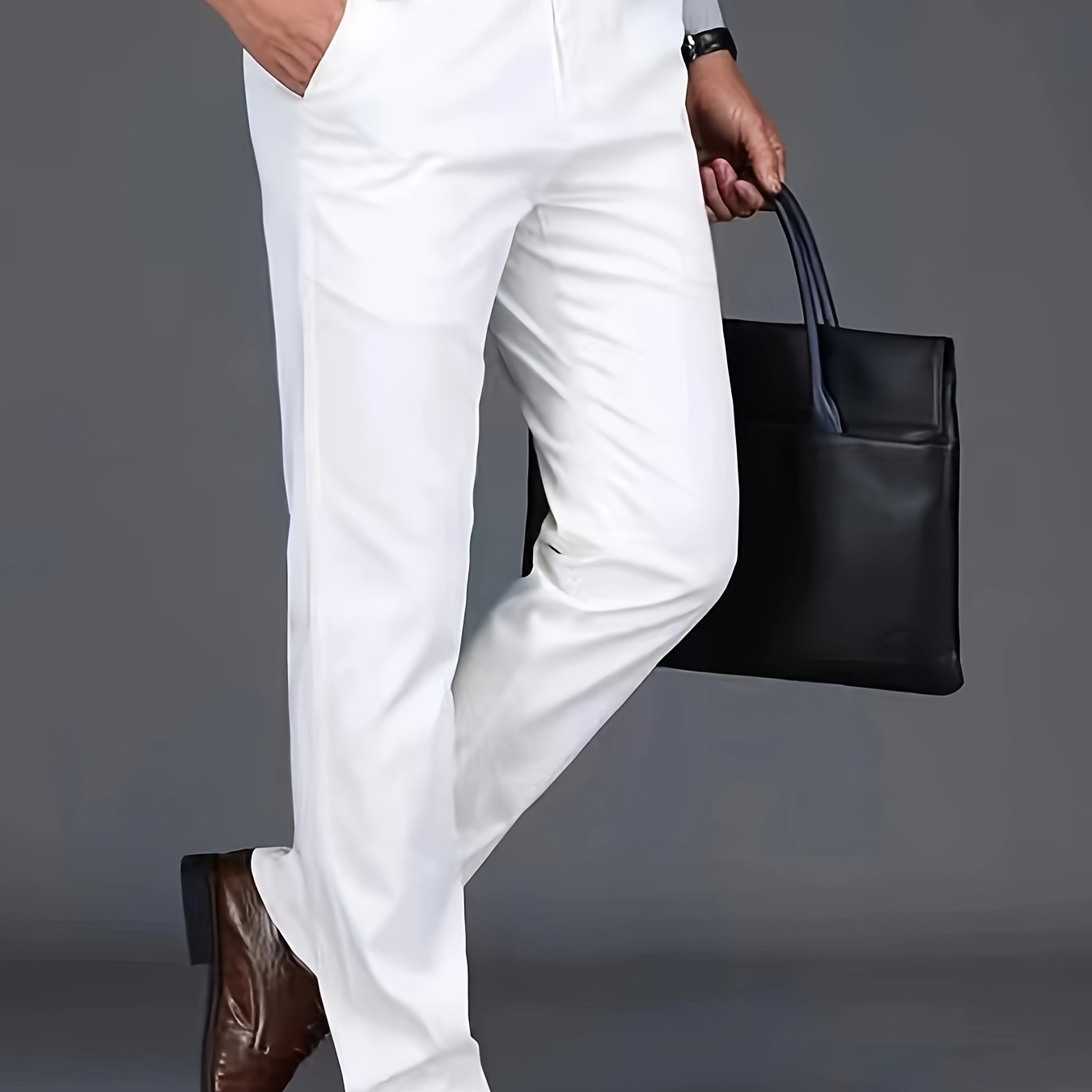 Classic Design Dress Pants, Men's Formal Solid Color Stretch Dress Pants For Business And Formal Occasions