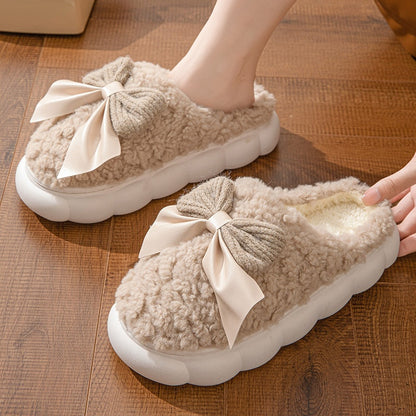 3 Sizes Available, One Style, Bow Slippers for Women Winter Indoor Home Warm Thick Sole Fluffy Slippers for Women'S Wear in Winter