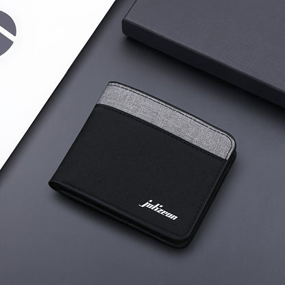 JULIANO Men's Slim Bifold Wallet - Multi-Card Holder with Cash Slot, Denim & Faux Leather Patchwork, Coin Purse in Black, Blue, Gray - Oxford Material for Everyday Use, Small Wallet