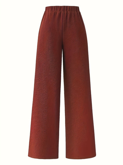Elegant daily commuting two-piece set for ladies, featuring a color-blocked and pieced-together shirt and wide-leg trousers, suitable for all four seasons and machine washable.