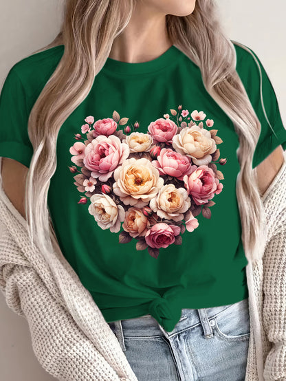 Summer Women'S Front Printed Short-Sleeved T-Shirt, Comfortable And Breathable Fabric, Casual And Sporty Style, Suitable for Spring And Summer