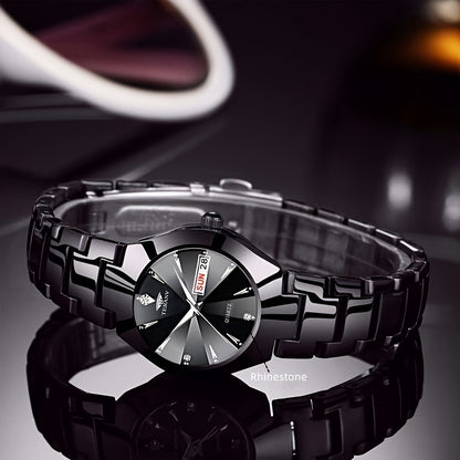 DEBLVE Men's Business Quartz Watch with Luminous Hands, Calendar & Date Display, Stainless Steel Black Dial - Minimalist Luxury Design for Travel, Leisure & Professional Use, Formal Timepiece