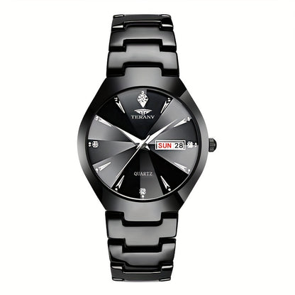 DEBLVE Men's Business Quartz Watch with Luminous Hands, Calendar & Date Display, Stainless Steel Black Dial - Minimalist Luxury Design for Travel, Leisure & Professional Use, Formal Timepiece