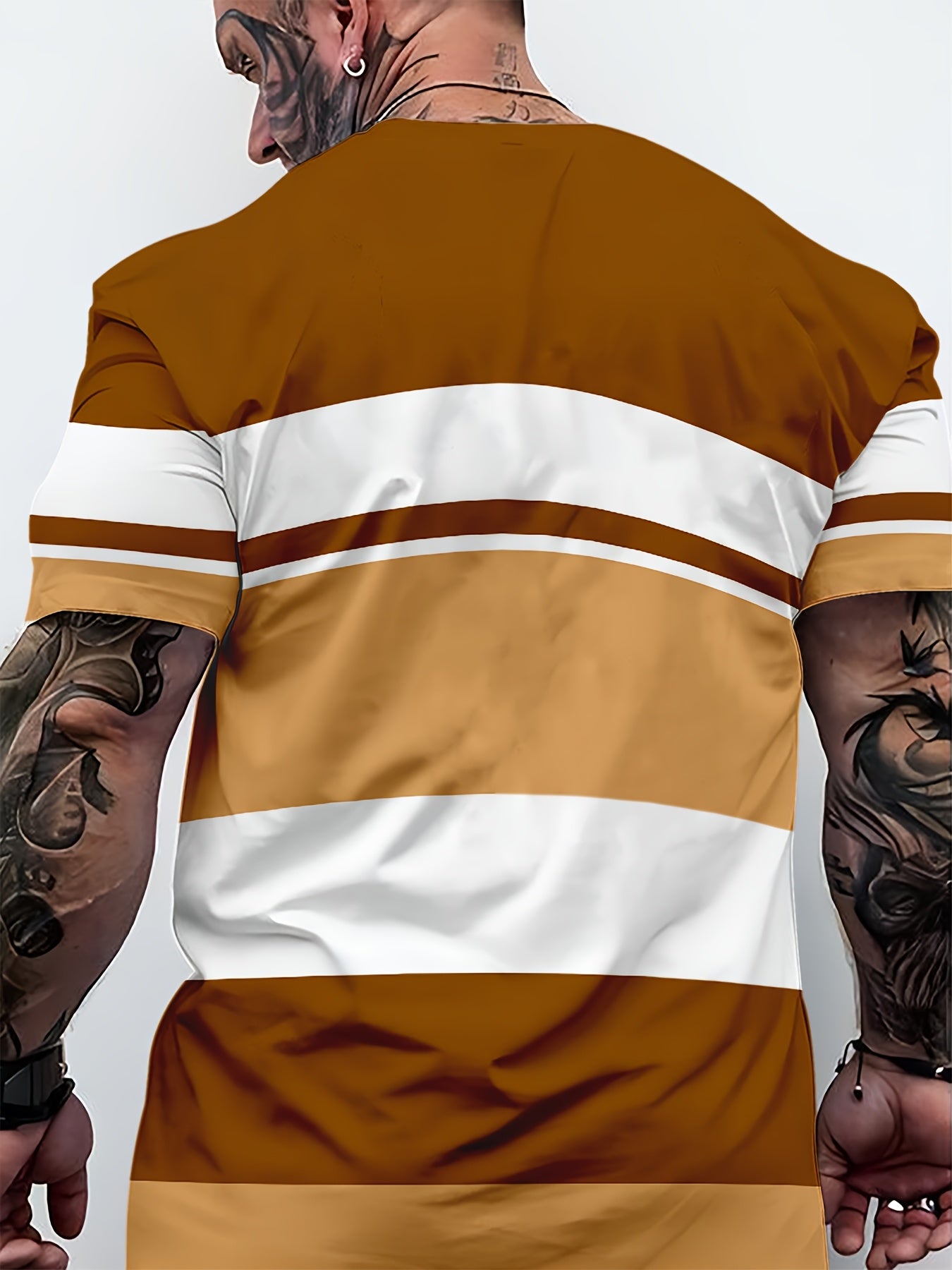 Men's 3D Digital Print Short Sleeve T-Shirt - Bold Striped Color Block Design, Breathable Round Neck, Lightweight All-Season Casual Tee, Machine Washable, Everyday Outfit, Modern Fashion, Durable Tee, Printed Shirt, Streetwea