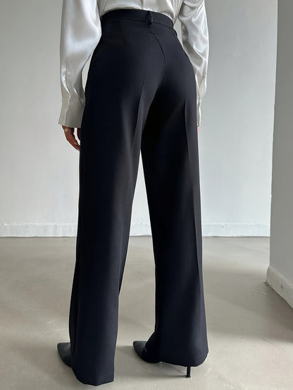 Ladies Elegant Solid Color Straight Leg Polyester Pants 99110643 with Pocket for Adult