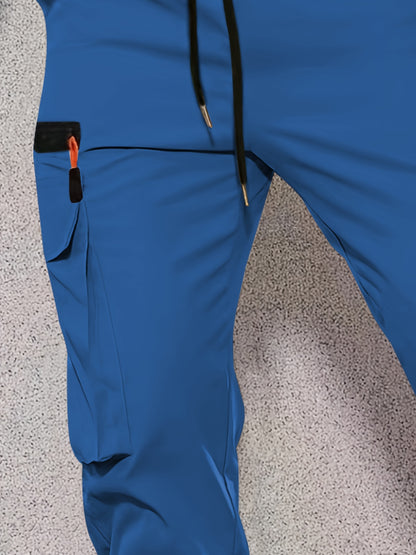 1pc Men'S Fashion Casual Cargo Pants, Solid Color Polyester Non-Stretch Fabric, All-Season Regular Fit with Multiple Pockets, Woven Straight-Leg Trousers for Sports and Leisure