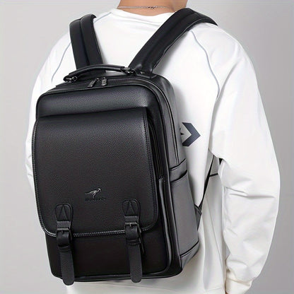 Stylish Men's Backpack - Multifunctional, Large Capacity for 39.62cm Laptop, Business & Travel Ready, Durable PU Material